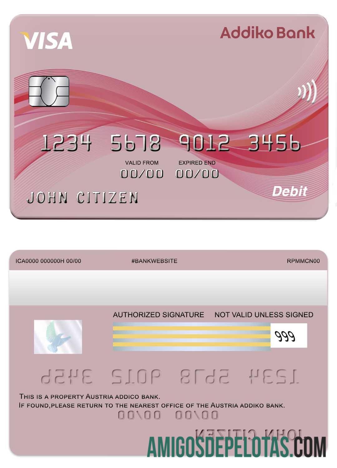 Cartão Visa do Áustria Addiko Bank modelo